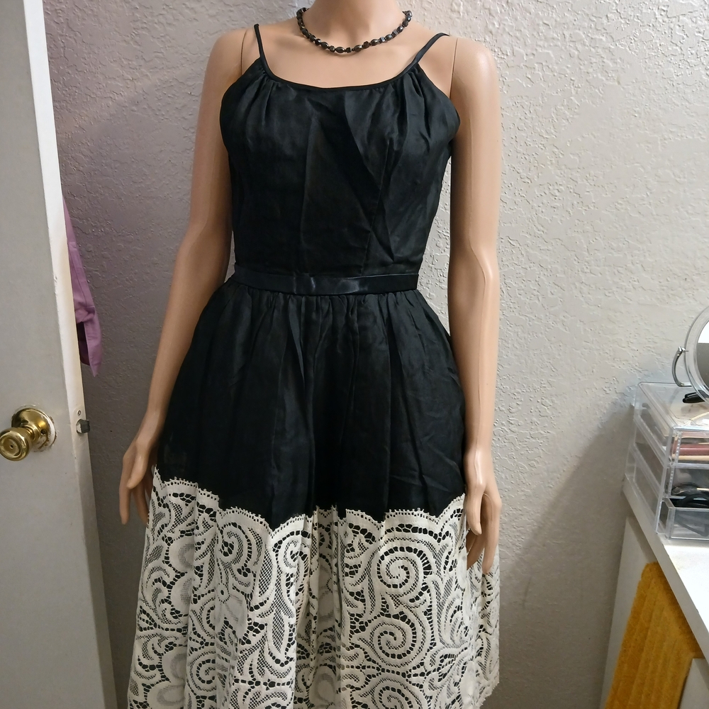 Elegant Black and White Lace Dress